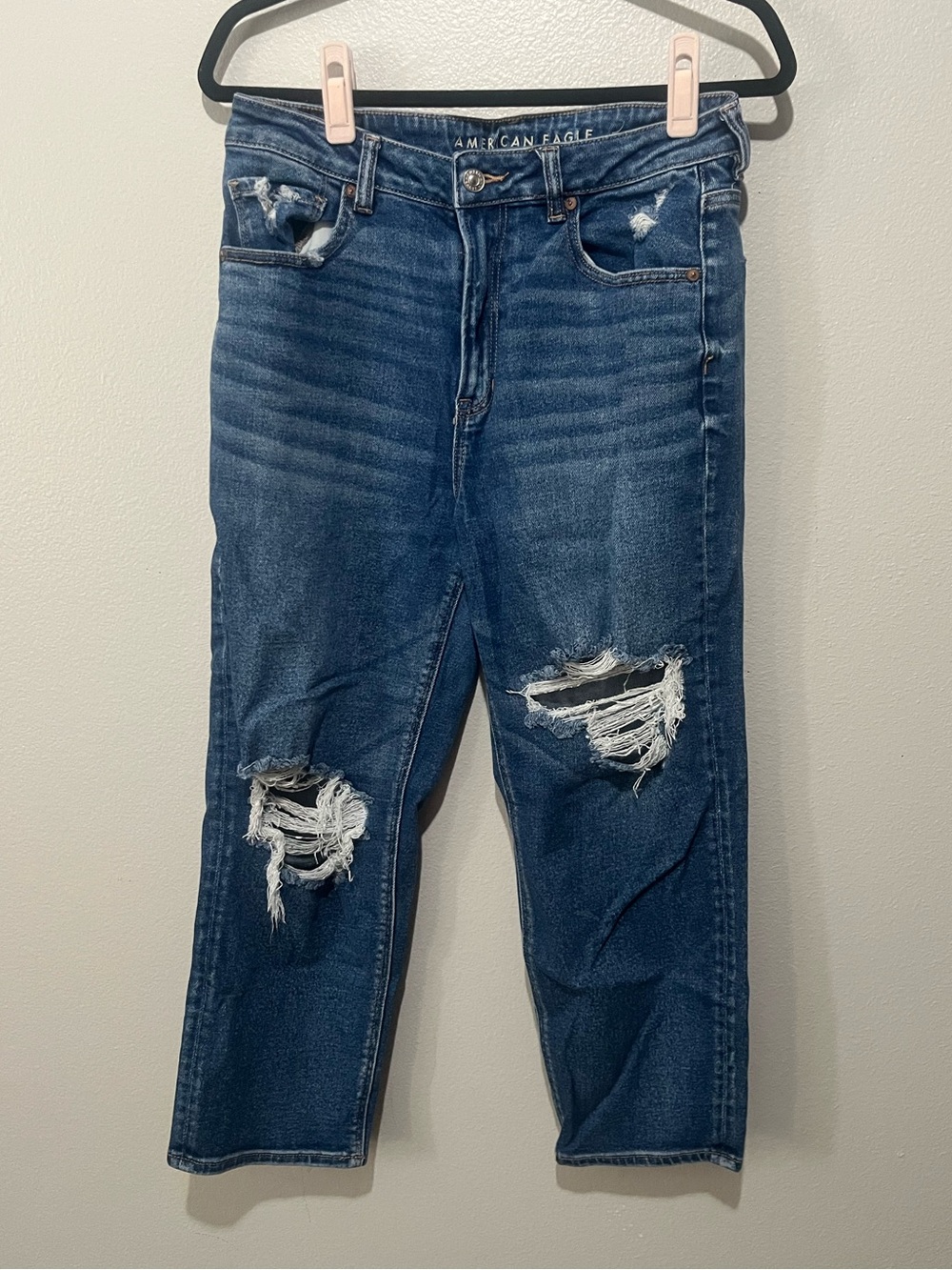 American Eagle- Dark Blue Distressed Ripped Jeans Size 12 Short